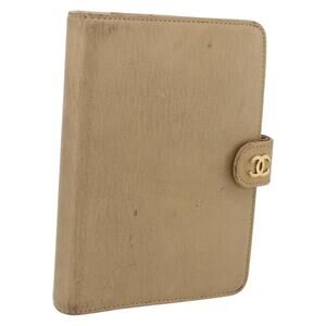 CHANEL Day Planner Cover Leather Beige Gold CC Auth 159060